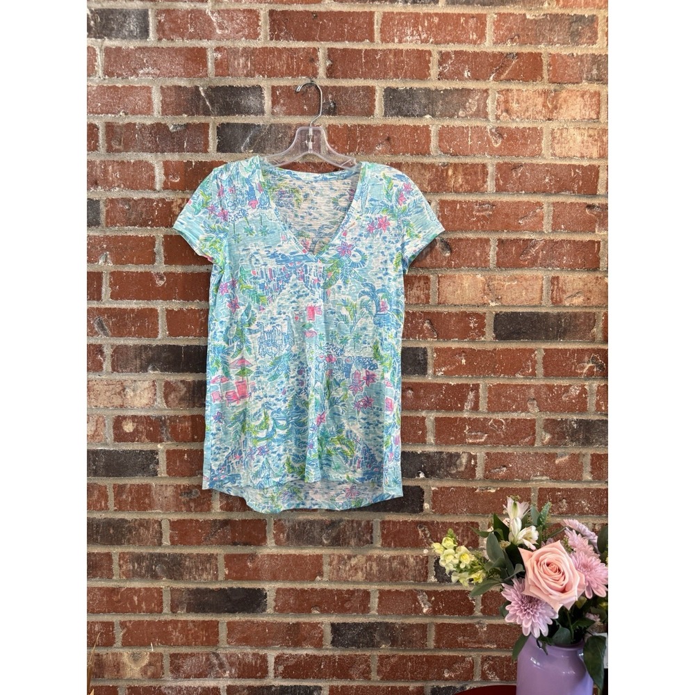 Lilly Pulitzer blue green What a Lovely Place Etta‎ top t-shirt womens XS